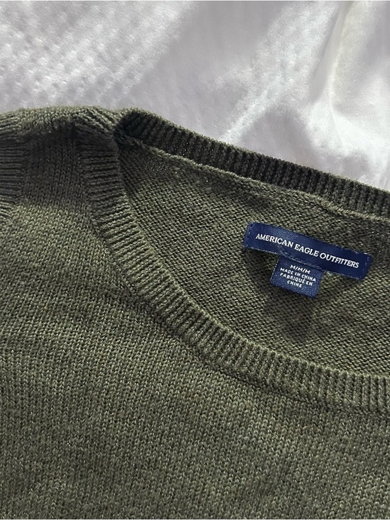 American Eagle Outfitters Olive Green Crewneck Sweater Off Shoulder Bell Sleeve - Picture 2 of 6